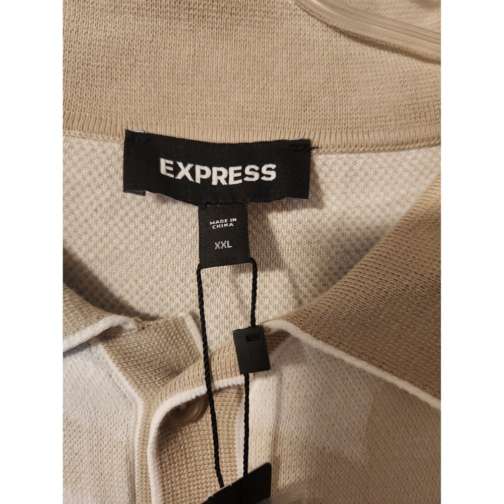 Express Tropical Floral Cotton-Blend Short Sleeve Sweater Polo Neutral Men's - Picture 4 of 5
